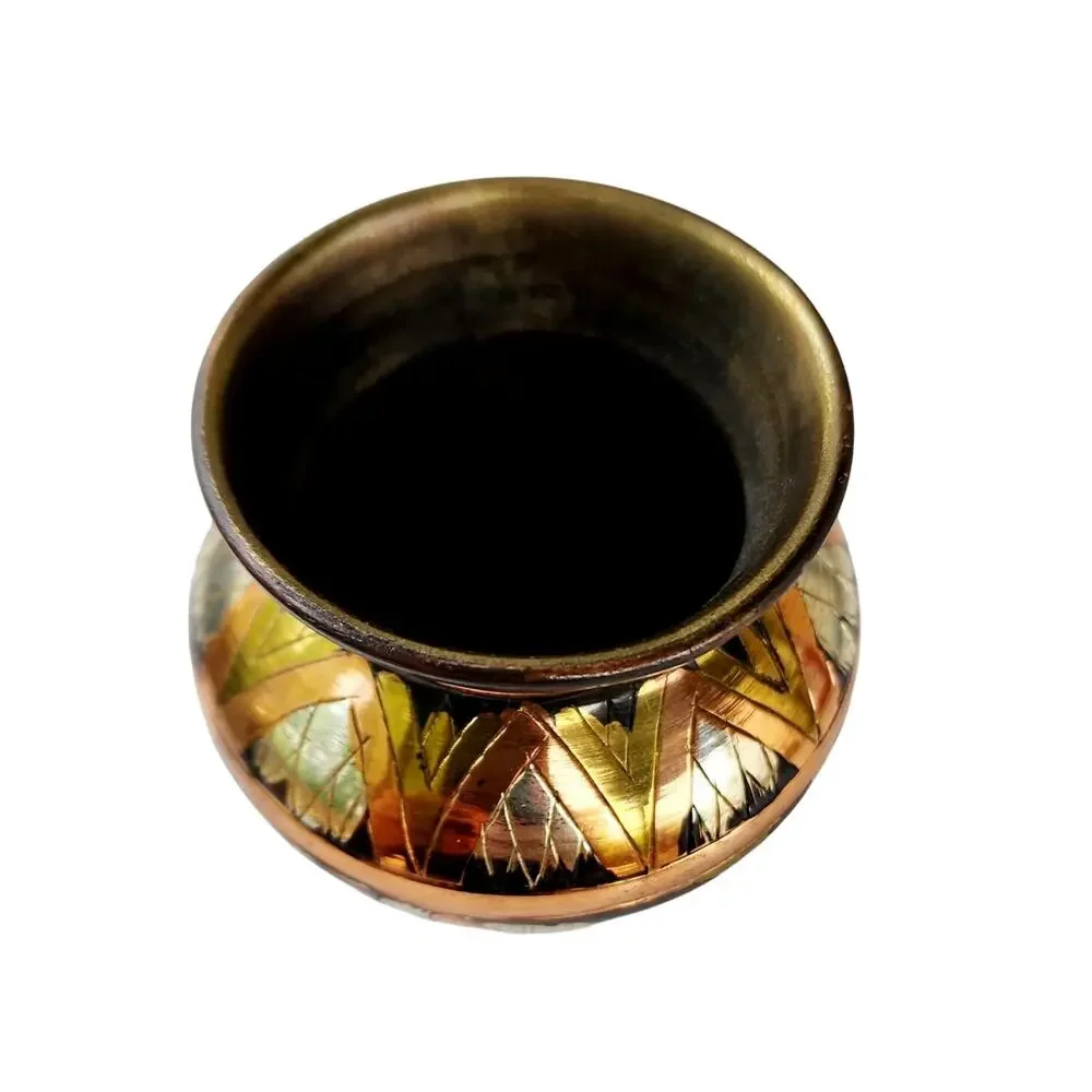 Vintage Egyptian Revival Engraved Brass Copper Bud Vase | Global Boho Decor